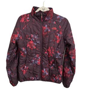 The North Face Puffer Jacket Womens Small Purple Red Floral Quilted Full Zip